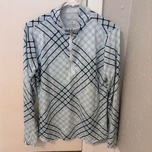 SanSoleil UV 50 Cooling Blue Plaid Long Sleeve Top